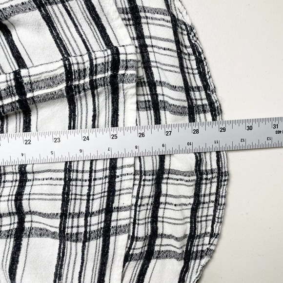 Anthropologie Plaid Belted Top Button Down Size 2P Black White Tie Waist Wool‎ - Picture 8 of 10